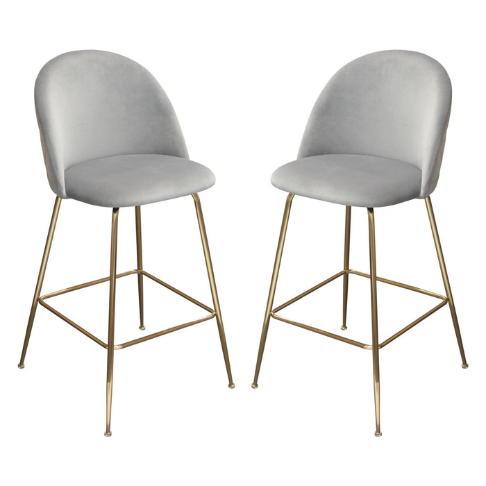Lilly Set of (2) Bar Height Chairs in Grey Velvet w/ Brushed Gold Metal Legs by Diamond Sofa