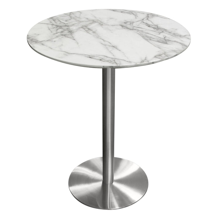 Stella 36" Round Bar Height Table w/ Faux Marble Top and Brushed Silver Metal Base by Diamond Sofa
