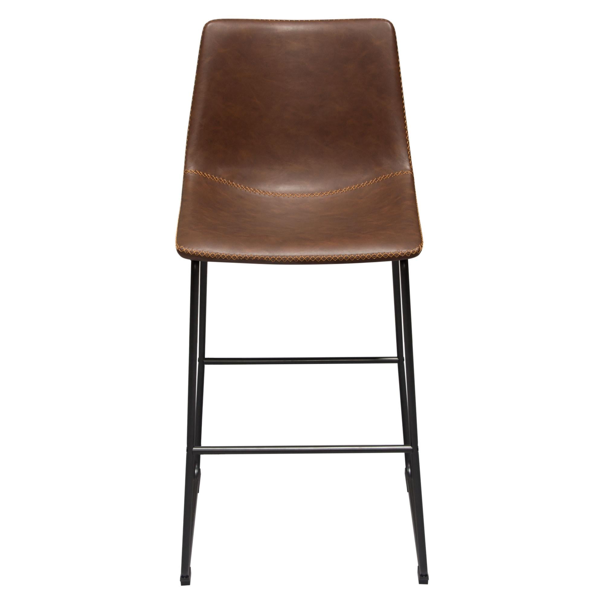 Theo Set of (2) Bar Height Chairs in Chocolate Leatherette w/ Black Me