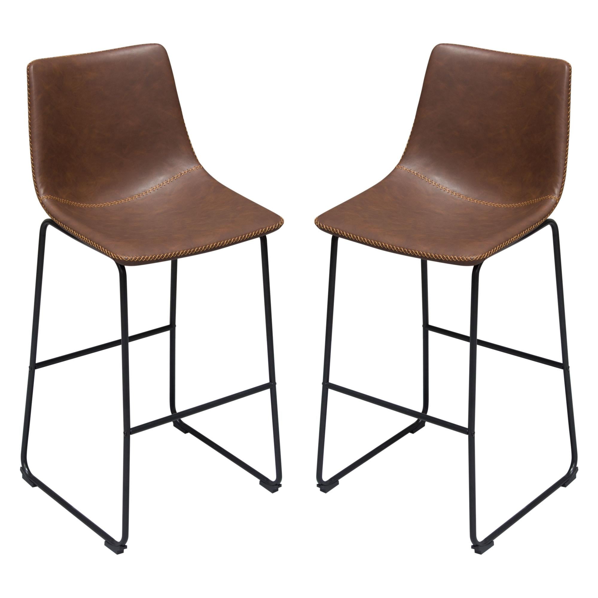 Theo Set of (2) Bar Height Chairs in Chocolate Leatherette w/ Black Me