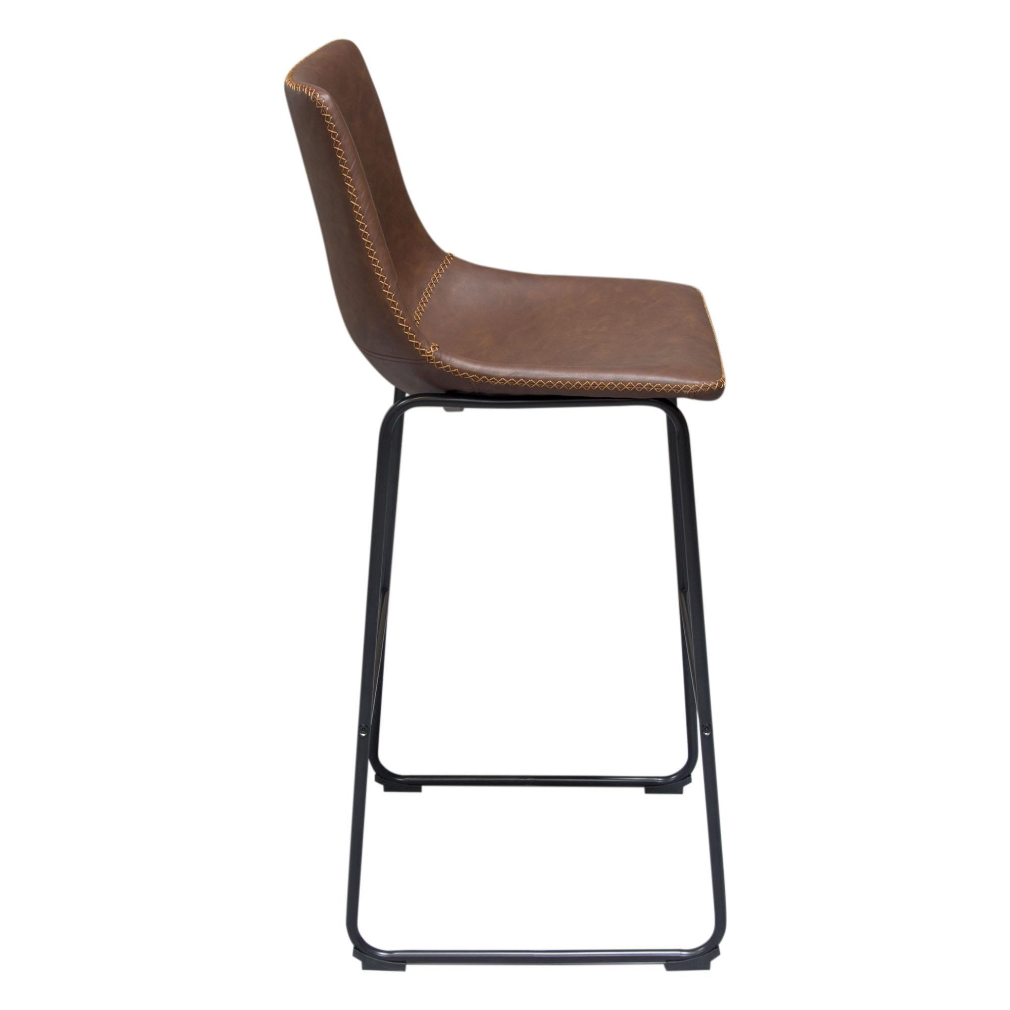 Theo Set of (2) Bar Height Chairs in Chocolate Leatherette w/ Black Me