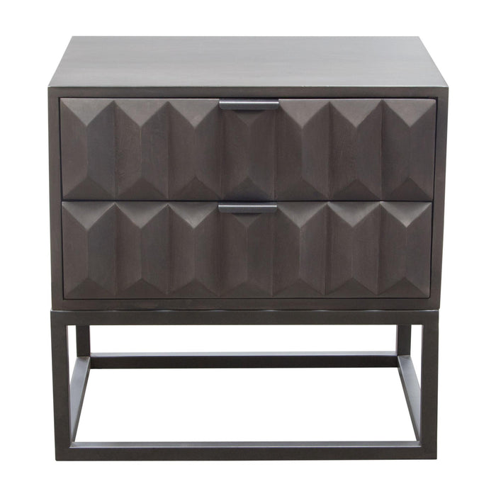 Spectrum 2-Drawer Solid Mango Wood Accent Table in Smoke Grey Finish w/ Gun Metal Finished Legs by Diamond Sofa