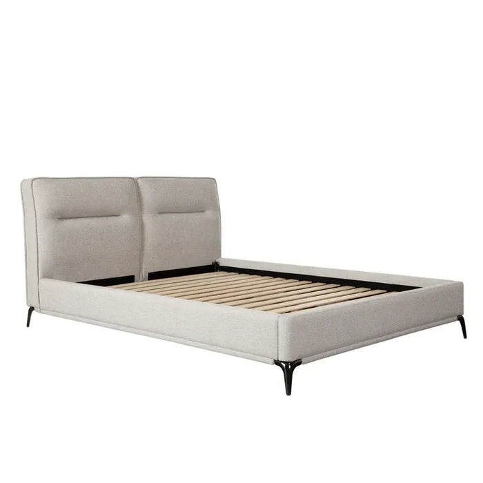 Leandro Low Profile Queen Bed in Clarkson Sand Fabric w/ Black Metal Leg - LasVegasFurnitureOnline.com