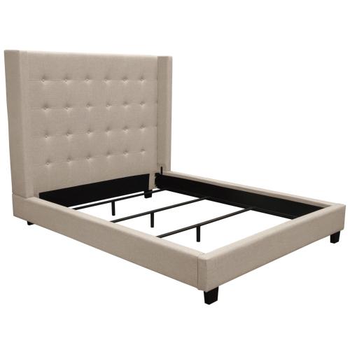 Madison Ave Tufted Wing Queen Bed in Sand Button Tufted Fabric - LasVegasFurnitureOnline.com