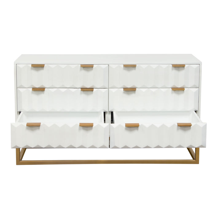 Spectrum 6-Drawer Solid Mango Wood Dresser in White Finish w/ Gold Finished Iron Legs by Diamond Sofa