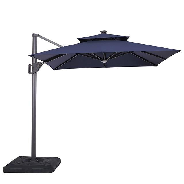 Xico 8 Ft Square Umbrella w/ Double Top w/ LED Light + 37" Large Base - LasVegasFurnitureOnline.com