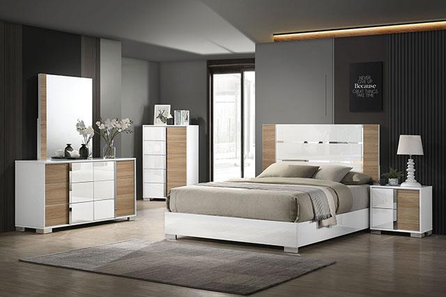 ERLANGEN Cal.King & E.King Bed, White/Natural - LasVegasFurnitureOnline.com