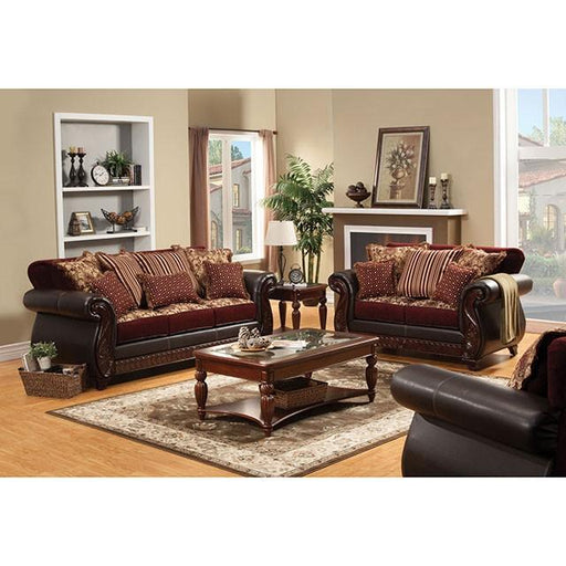 Franklin Burgundy/Espresso Sofa, Burgundy - LasVegasFurnitureOnline.com