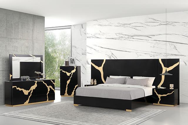 Goldsberg E.King Bed w/ Wall Panels - LasVegasFurnitureOnline.com