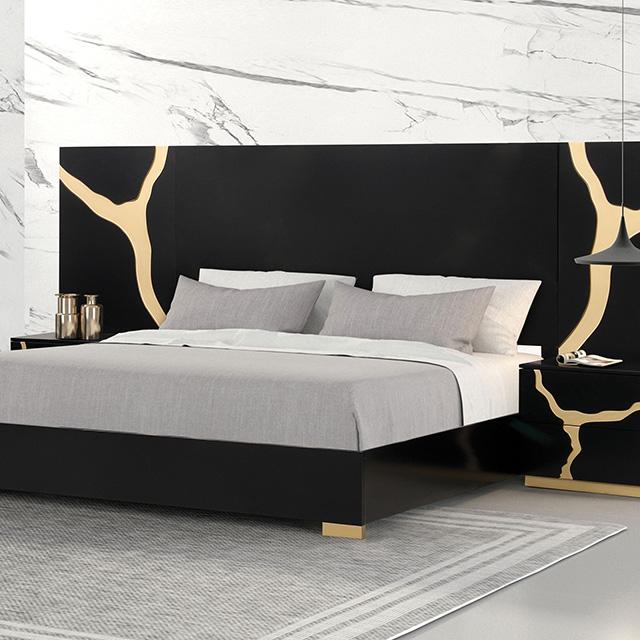 Goldsberg E.King Bed w/ Wall Panels - LasVegasFurnitureOnline.com