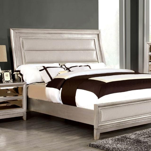 Golva E.King & Queen Bed White & Silver - LasVegasFurnitureOnline.com