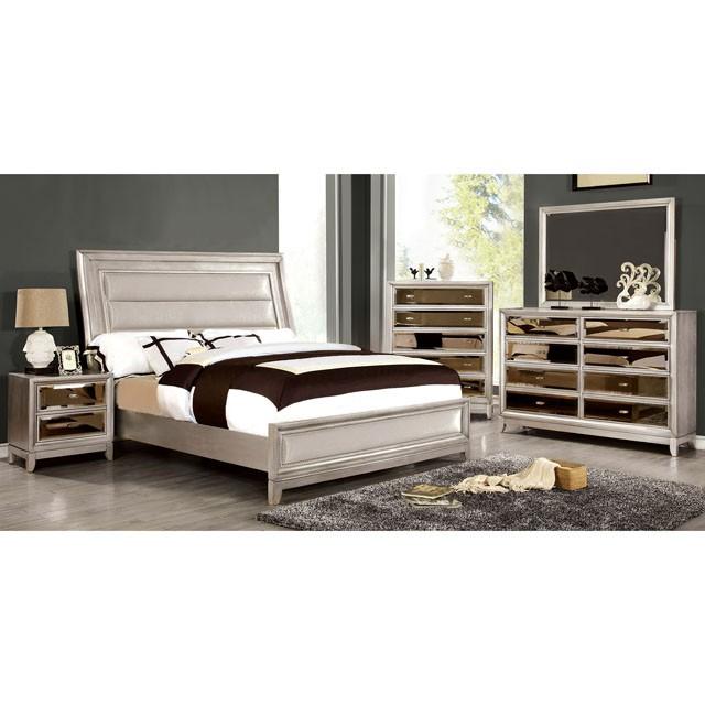 Golva E.King & Queen Bed White & Silver - LasVegasFurnitureOnline.com
