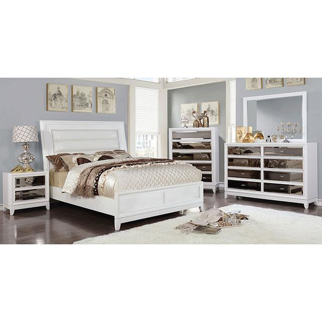 Golva E.King & Queen Bed White & Silver - LasVegasFurnitureOnline.com
