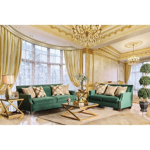 VERDANTE Emerald Green/Gold Sofa - LasVegasFurnitureOnline.com