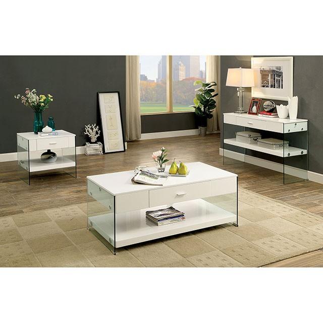 Raya White Sofa Table, White - LasVegasFurnitureOnline.com