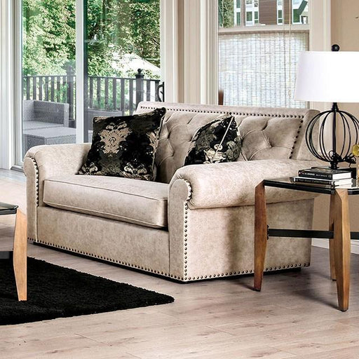 Parshall Beige W/ Gold Highlights Love Seat - LasVegasFurnitureOnline.com