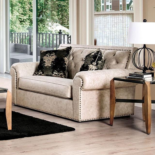 Parshall Beige W/ Gold Highlights Love Seat - LasVegasFurnitureOnline.com