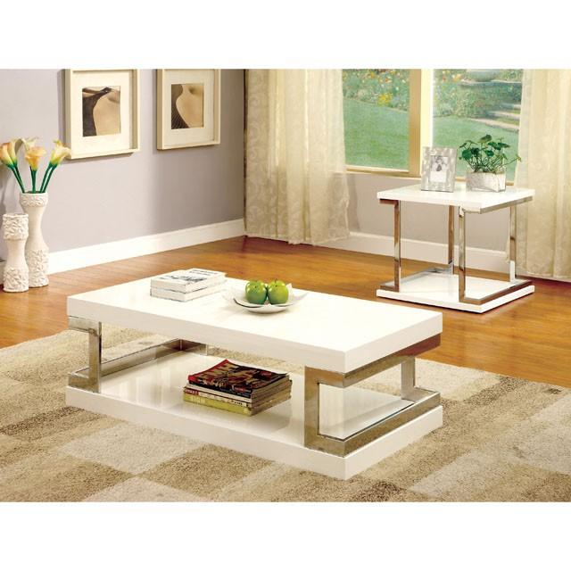 MEDA White/Chrome End Table, White - LasVegasFurnitureOnline.com