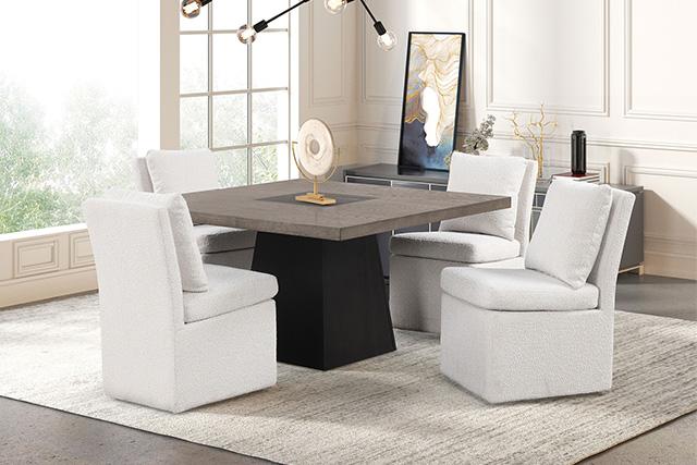 Broager 5 Pc Dining Table Set (White Swivel Chairs) - LasVegasFurnitureOnline.com