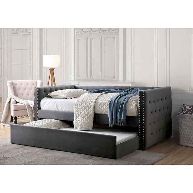 Susanna Gray Daybed w/ Trundle, Gray - LasVegasFurnitureOnline.com