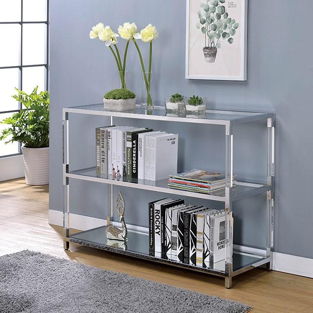 Ludvig Chrome/Clear Sofa Table - LasVegasFurnitureOnline.com