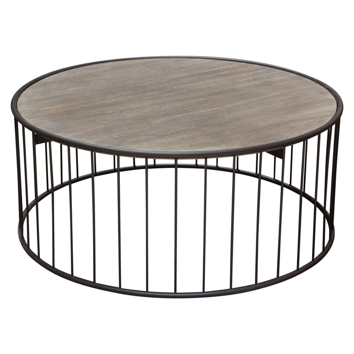 Gibson 38" Round Cocktail Table with Grey Oak Finished Top and Metal Base by Diamond Sofa