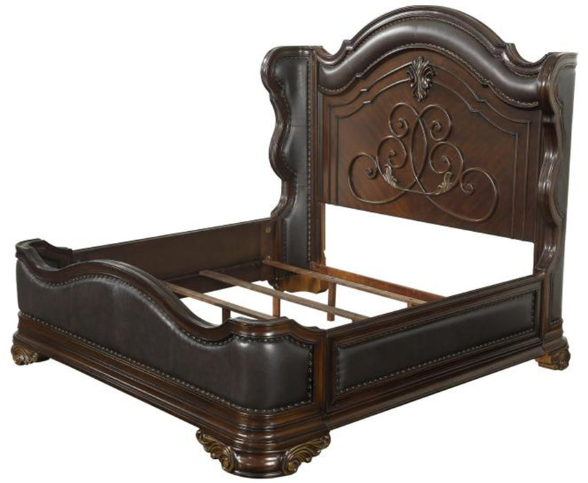 Homelegance Royal Highlands Queen Upholstered Panel Bed in Rich Cherry 1603-1 - LasVegasFurnitureOnline.com