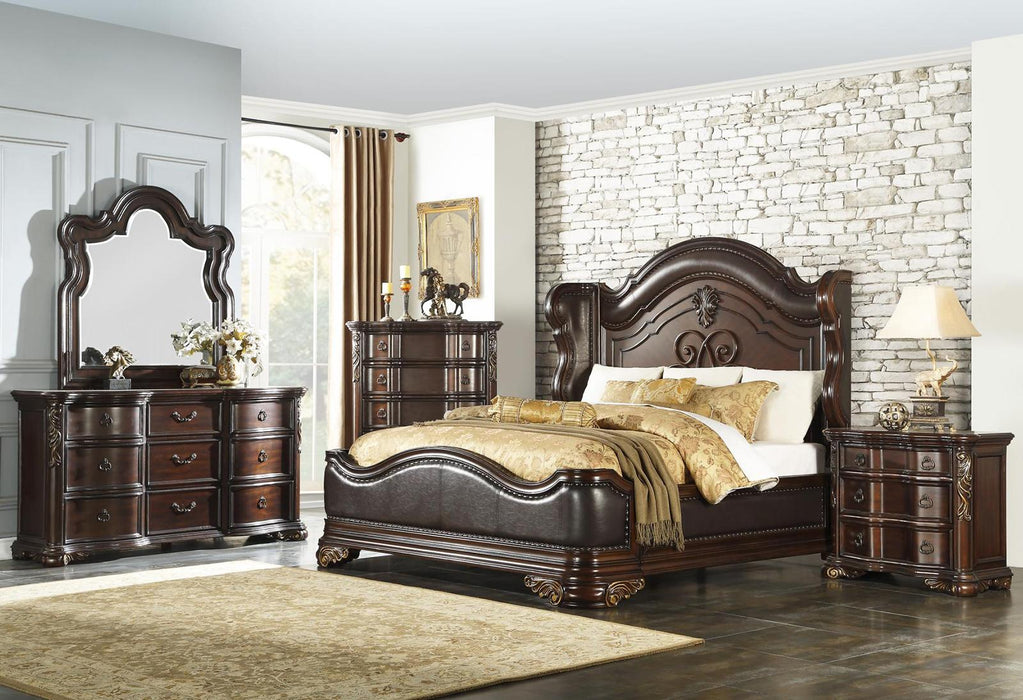 Homelegance Royal Highlands King Upholstered Panel Bed in Rich Cherry 1603K-1EK - LasVegasFurnitureOnline.com