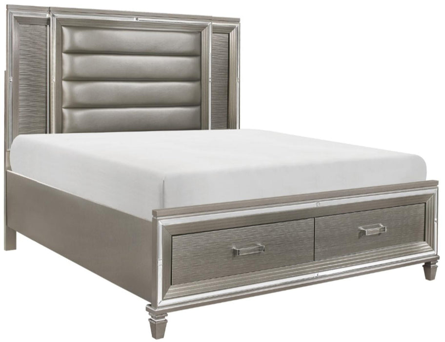 Homelegance Tamsin Queen Upholstered Storage Bed in Silver Grey Metallic 1616-1* - LasVegasFurnitureOnline.com