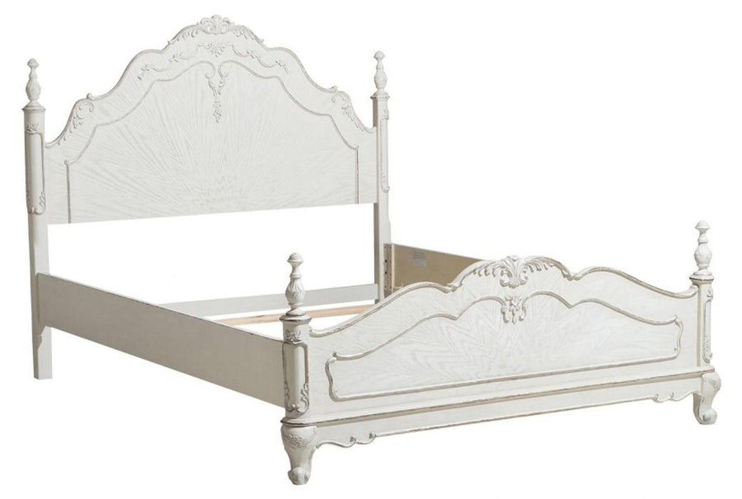 Homelegance Cinderella Queen Poster Bed in Antique White 1386NW-1* - LasVegasFurnitureOnline.com