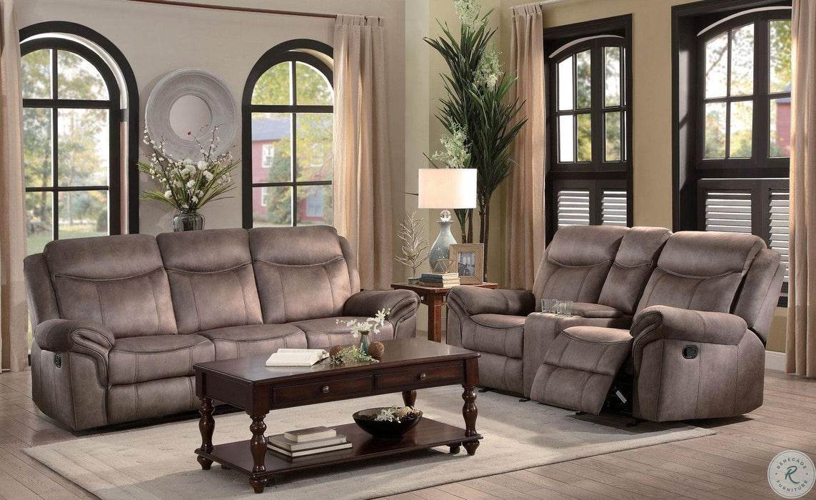 Homelegance Furniture Aram Double Glider Reclining Sofa in Dark Brown 8206NF-3