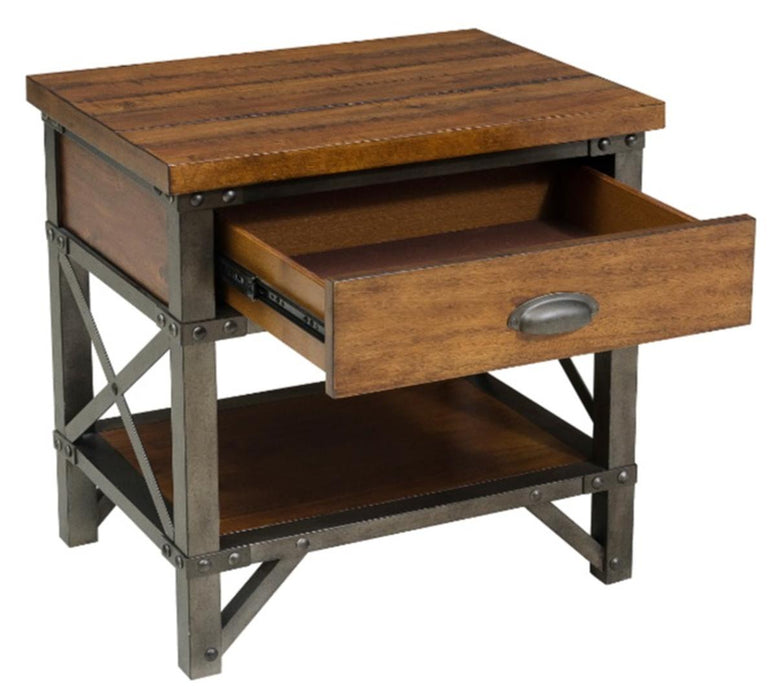 Homelegance Holverson Nightstand in Rustic Brown & Gunmetal 1715-4 - LasVegasFurnitureOnline.com
