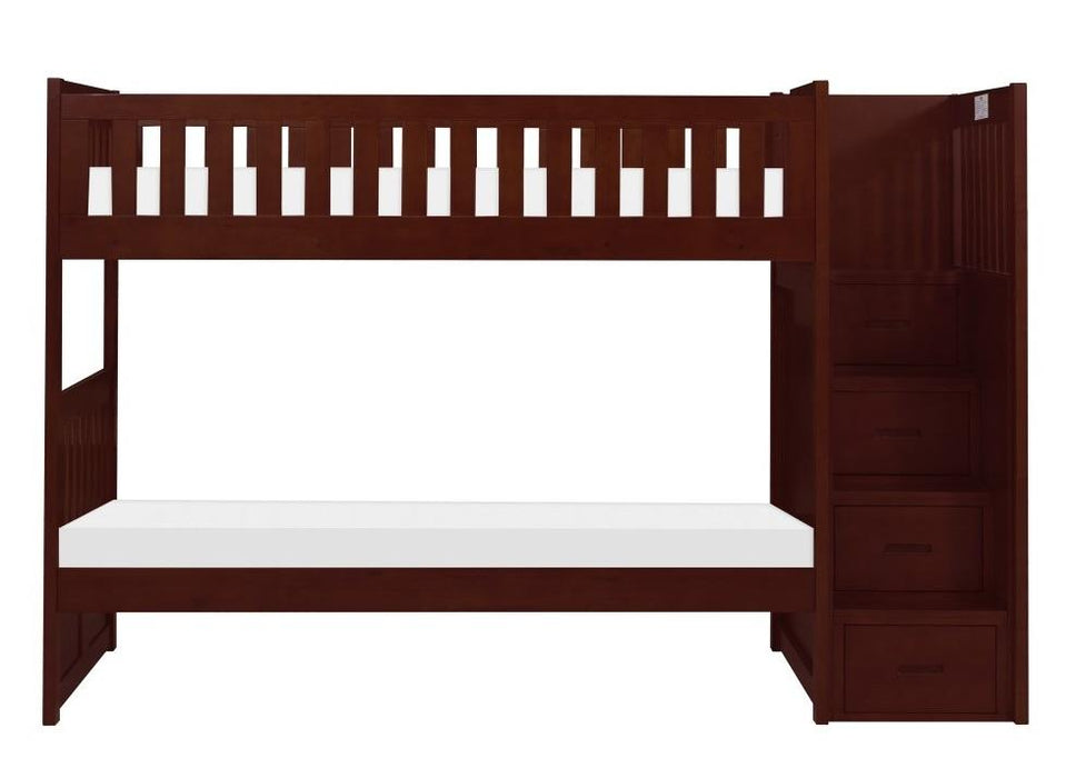 Homelegance Rowe Bunk Bed w/ Reversible Step Storage in Dark Cherry B2013SBDC-1* - LasVegasFurnitureOnline.com