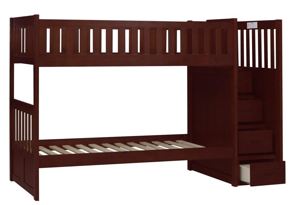 Homelegance Rowe Bunk Bed w/ Reversible Step Storage in Dark Cherry B2013SBDC-1* - LasVegasFurnitureOnline.com