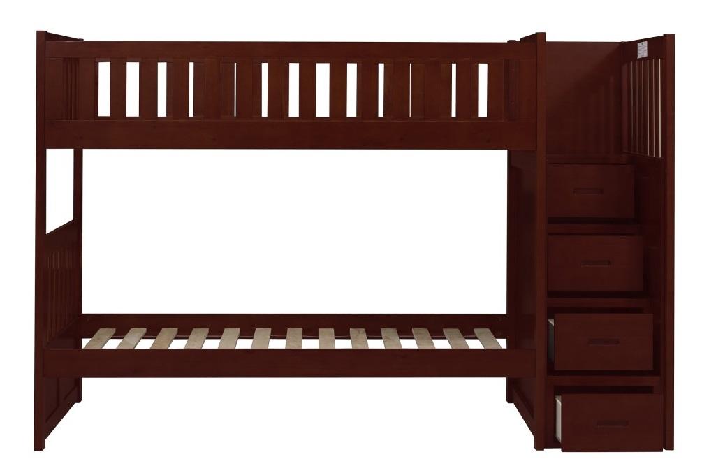 Homelegance Rowe Bunk Bed w/ Reversible Step Storage in Dark Cherry B2013SBDC-1* - LasVegasFurnitureOnline.com