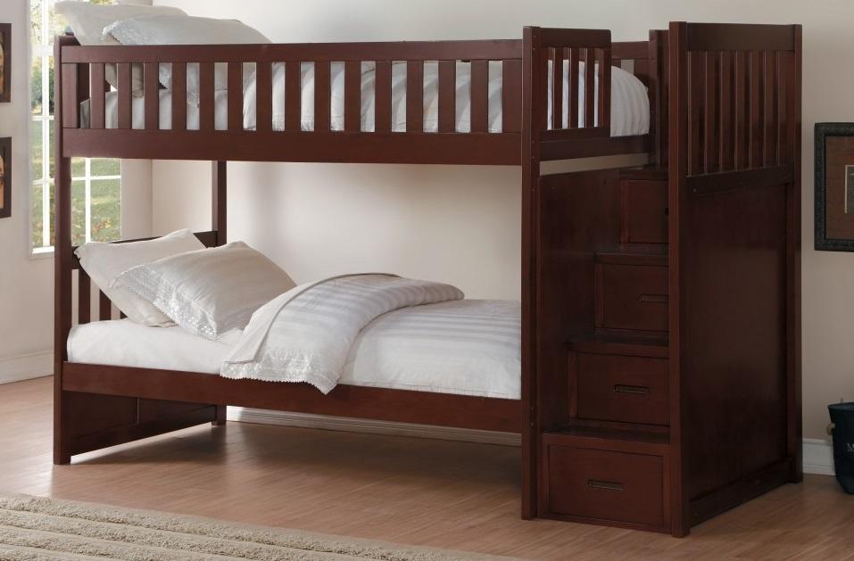 Homelegance Rowe Bunk Bed w/ Reversible Step Storage in Dark Cherry B2013SBDC-1* - LasVegasFurnitureOnline.com