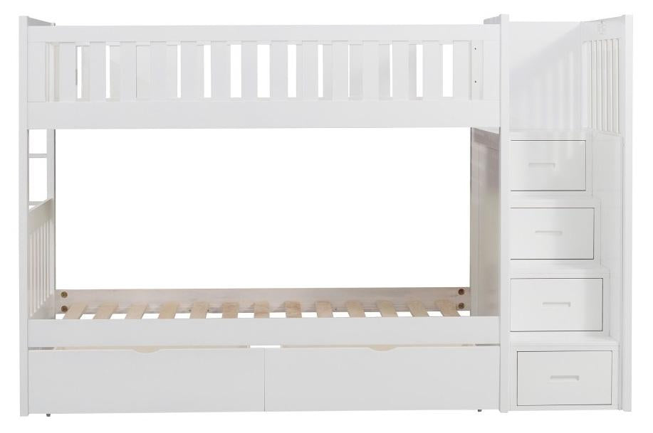 Homelegance Galen Bunk Bed w/ Reversible Step Storage and Storage Boxes in White B2053SBW-1*T - LasVegasFurnitureOnline.com