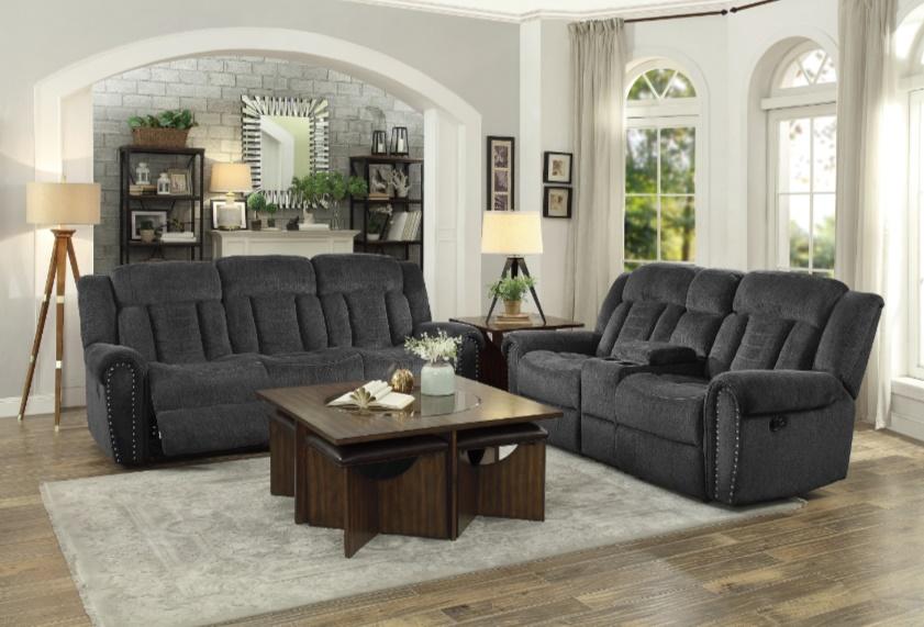 Homelegance Furniture Nutmeg Double Reclining Sofa in Charcoal Gray 9901CC-3