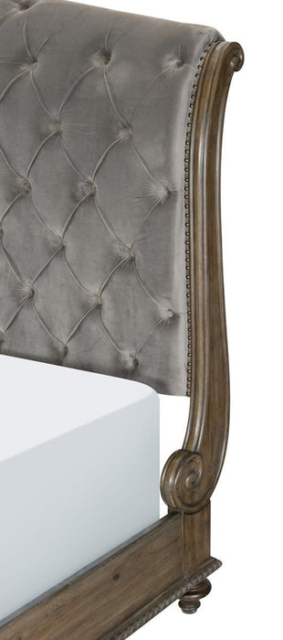 Homelegance Furniture Rachelle Queen Sleigh Bed in Weathered Pecan 1693-1* - LasVegasFurnitureOnline.com