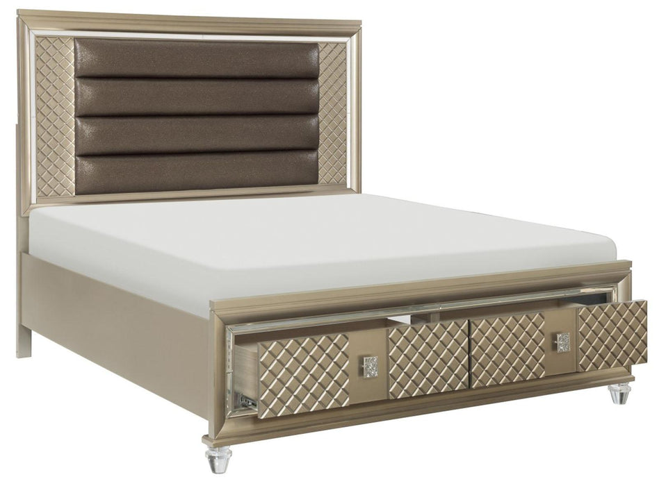 Homelegance Furniture Loudon Queen Platform with Storage Bed in Champagne Metallic 1515-1* - LasVegasFurnitureOnline.com