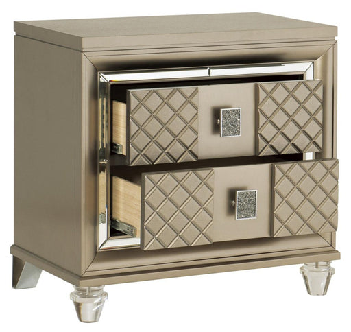 Homelegance Furniture Loudon 2 Drawer Nightstand in Champagne Metallic 1515-4 - LasVegasFurnitureOnline.com
