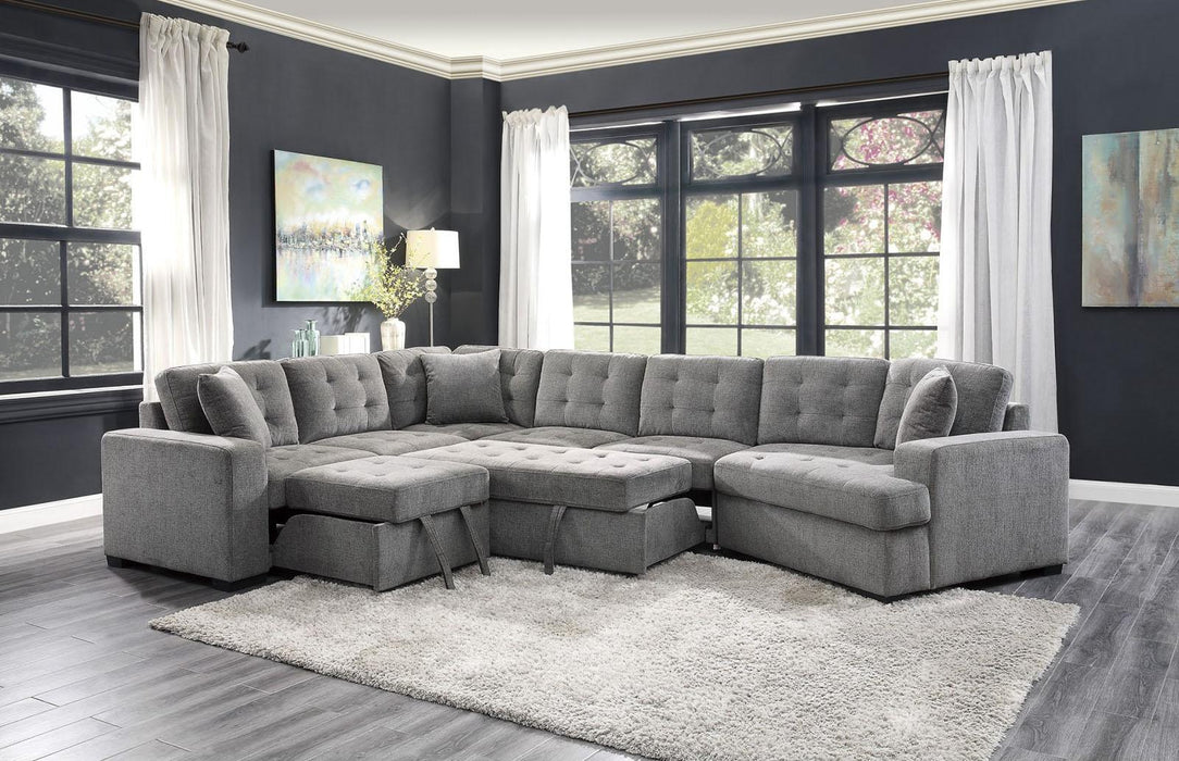 Homelegance Furniture Logansport Left Side 2-Seater with Pull-out Ottoman and 1 Pillow in Gray 9401GRY-2L - LasVegasFurnitureOnline.com