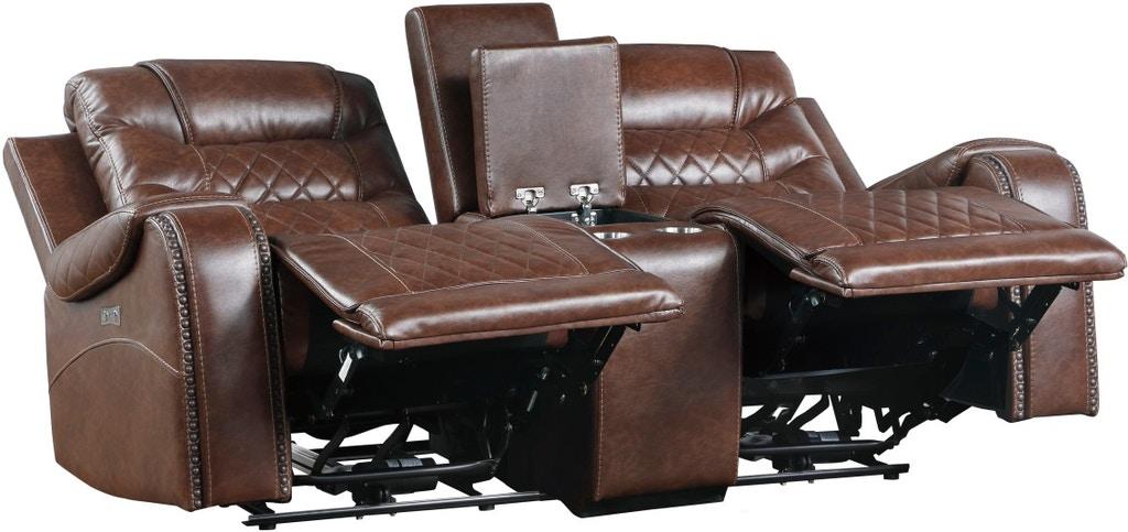 Homelegance Furniture Putnam Power Double Reclining Loveseat in Brown 9405BR-2PW - LasVegasFurnitureOnline.com