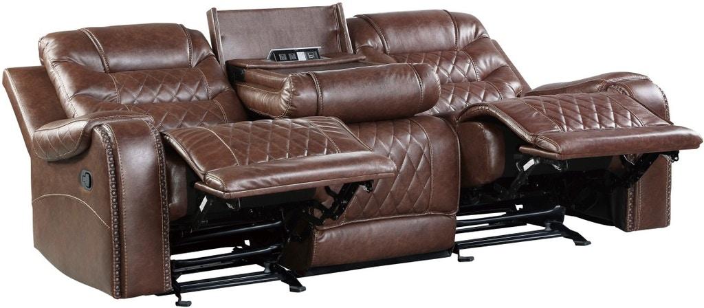 Homelegance Furniture Putnam Power Double Reclining Sofa with Drop-Down in Brown 9405BR-3PW - LasVegasFurnitureOnline.com