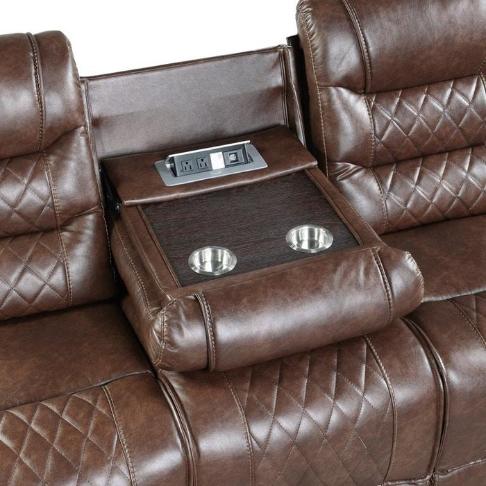 Homelegance Furniture Putnam Power Double Reclining Sofa with Drop-Down in Brown 9405BR-3PW - LasVegasFurnitureOnline.com