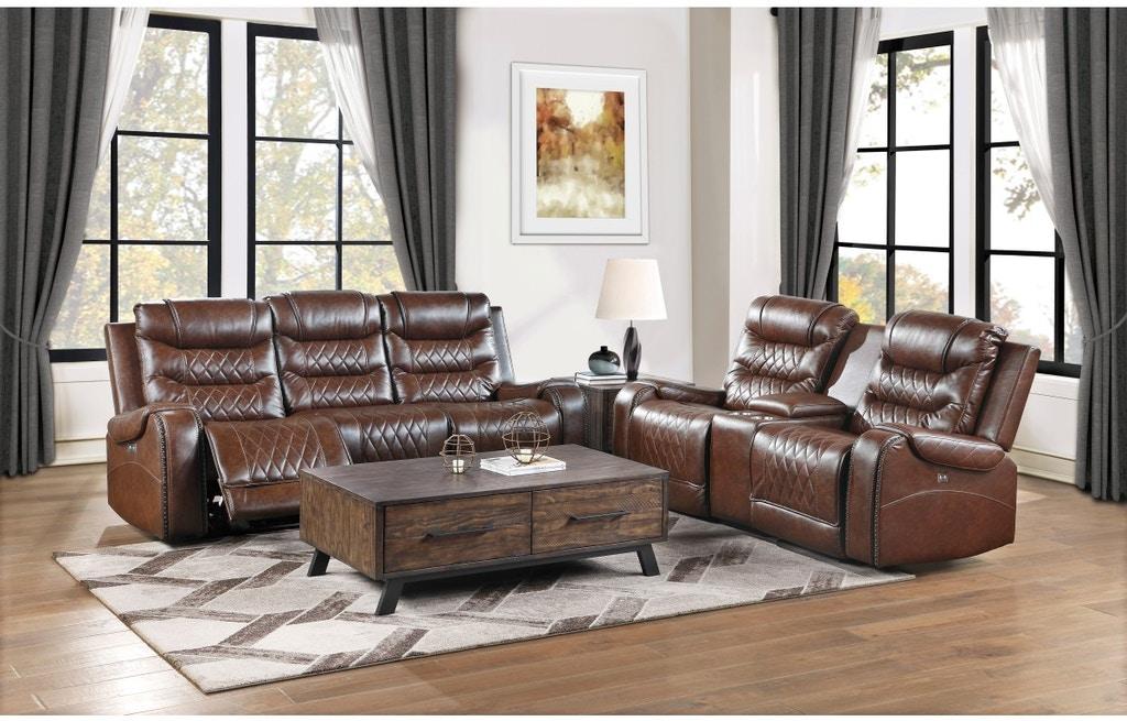 Homelegance Furniture Putnam Power Double Reclining Loveseat in Brown 9405BR-2PW - LasVegasFurnitureOnline.com