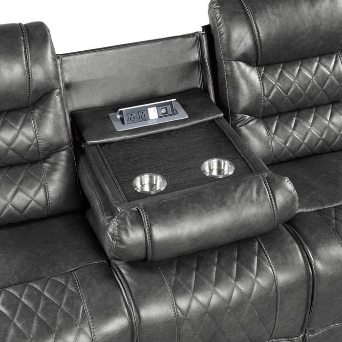 Homelegance Furniture Putnam Double Reclining Sofa with Drop-Down in Gray 9405GY-3 - LasVegasFurnitureOnline.com