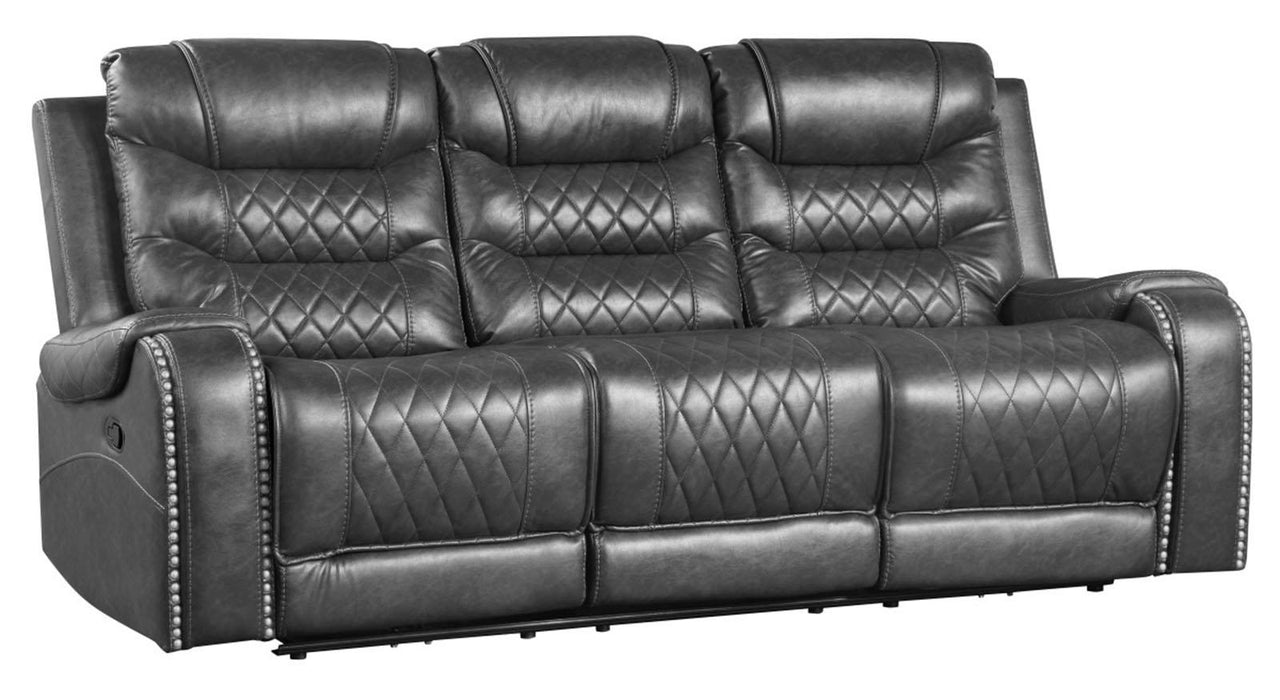 Homelegance Furniture Putnam Double Reclining Sofa with Drop-Down in Gray 9405GY-3 - LasVegasFurnitureOnline.com