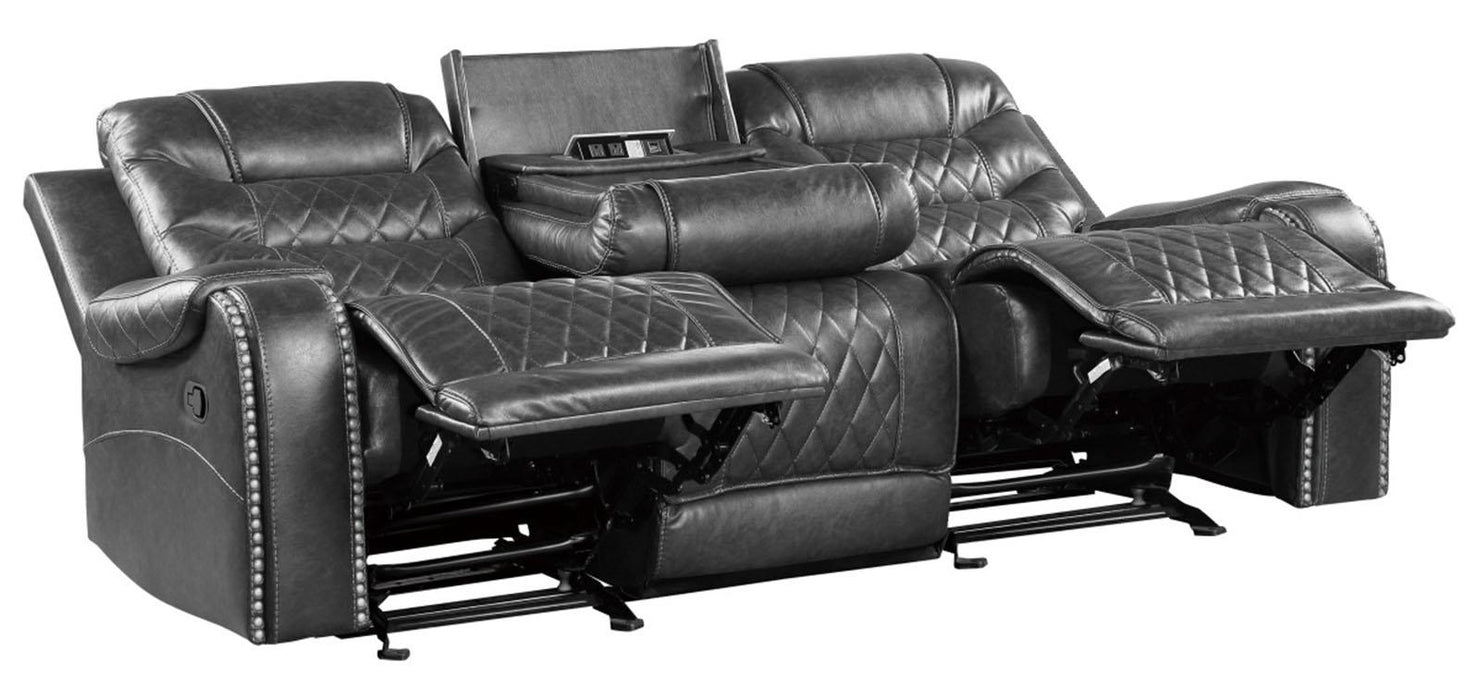 Homelegance Furniture Putnam Double Reclining Sofa with Drop-Down in Gray 9405GY-3 - LasVegasFurnitureOnline.com