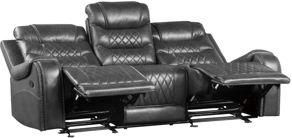 Homelegance Furniture Putnam Power Double Reclining Sofa with Drop-Down in Gray 9405GY-3PW - LasVegasFurnitureOnline.com